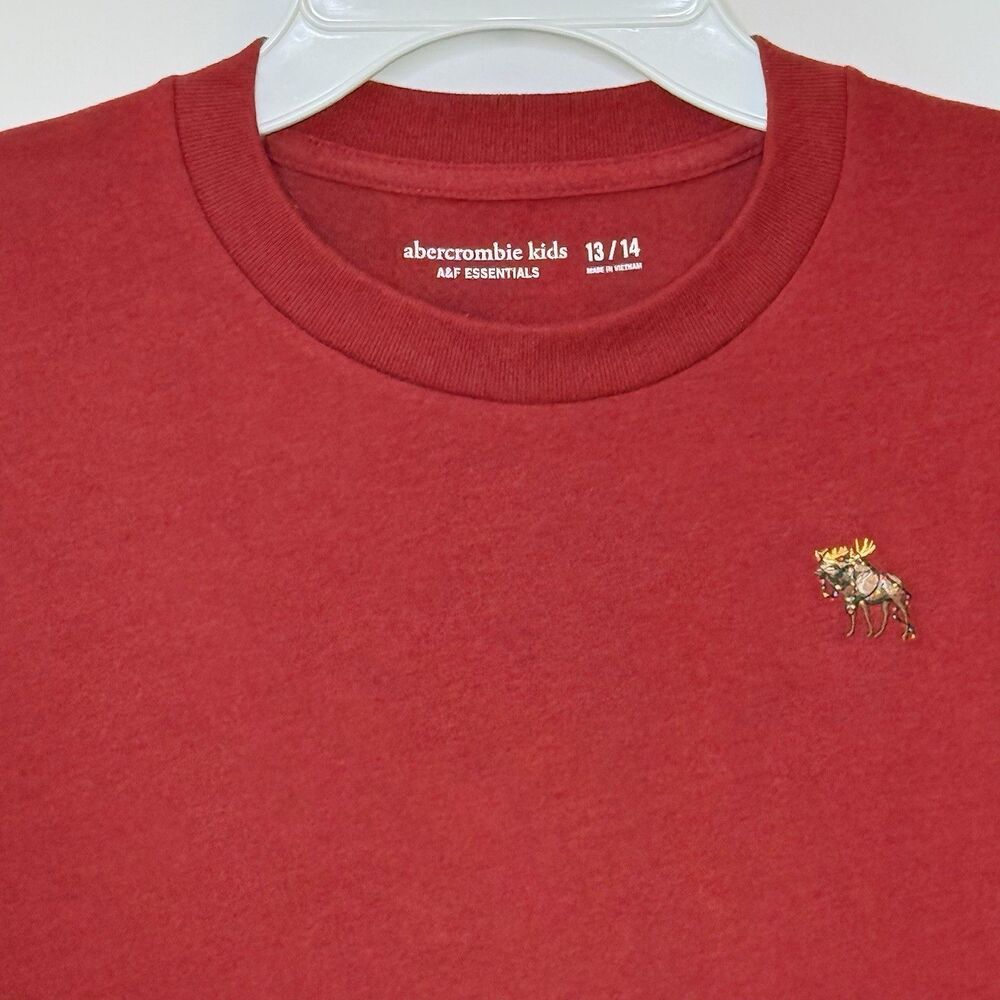 ABERCROMBIE Kids Red Long Sleeve T Shirt Youth Boy's 13/14 Christmas Moose Logo